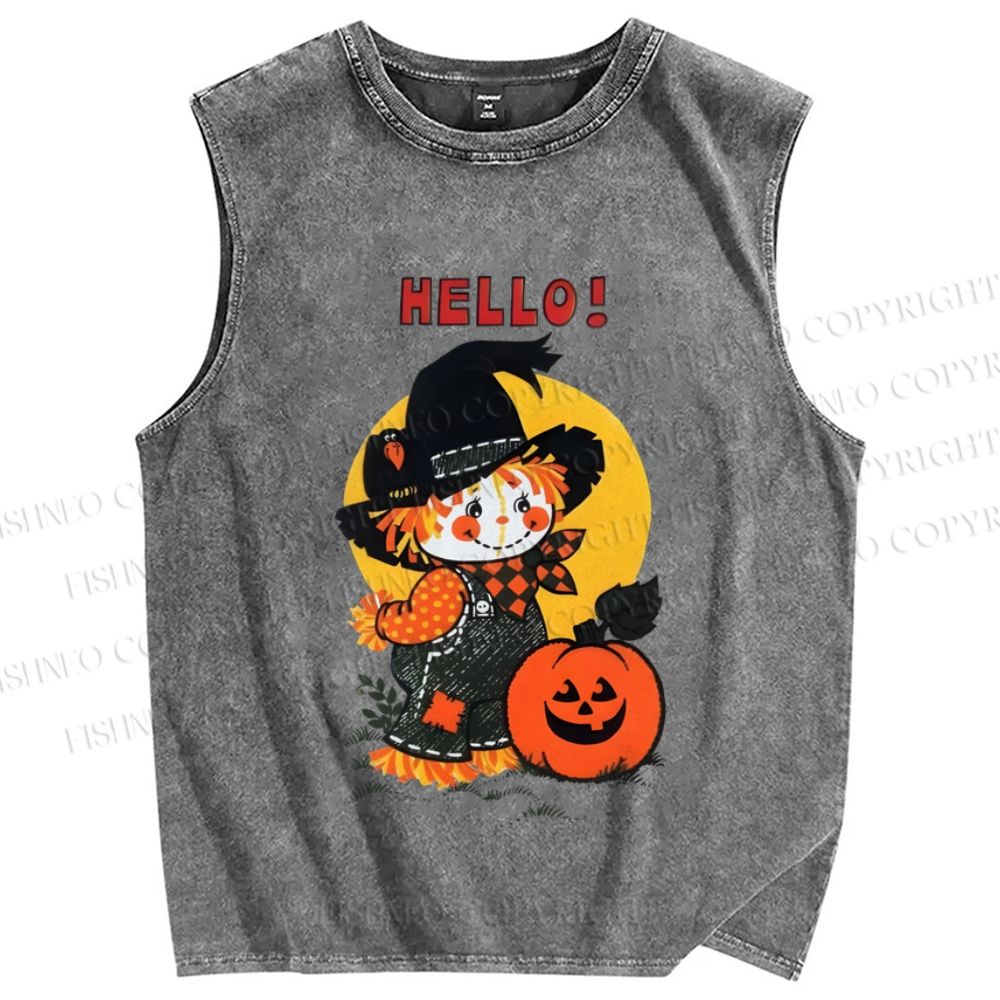 Unisex Vintage Halloween Pumpkin Baby Girl Printed Washed Tank Top