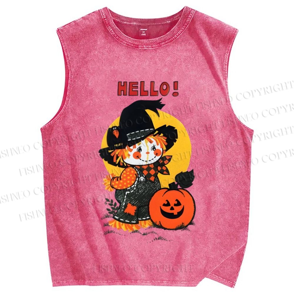 Unisex Vintage Halloween Pumpkin Baby Girl Printed Washed Tank Top