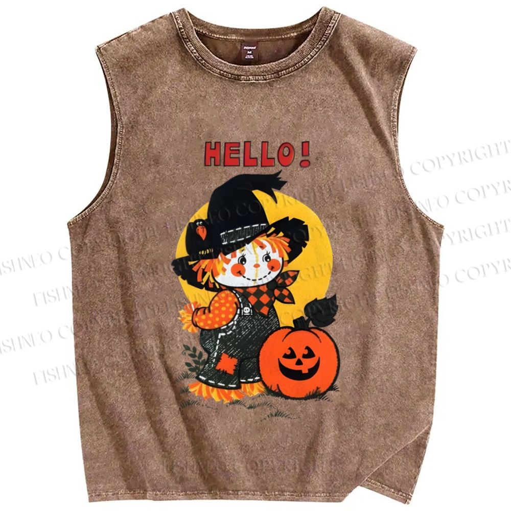 Unisex Vintage Halloween Pumpkin Baby Girl Printed Washed Tank Top