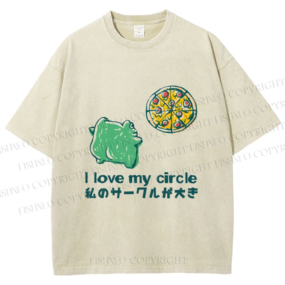 Unisex I Love My Circle Frog Pizza Printed Washed Tee