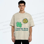 Unisex I Love My Circle Frog Pizza Printed Washed Tee