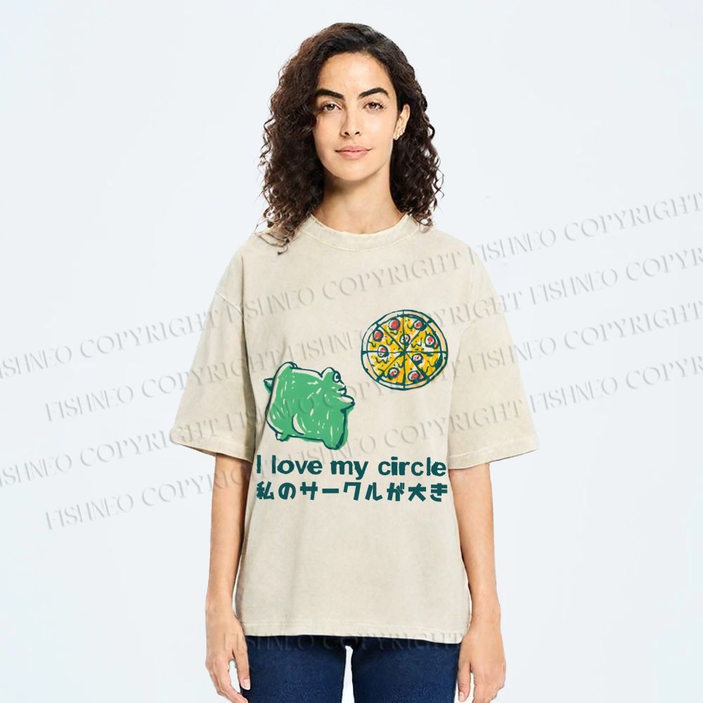 Unisex I Love My Circle Frog Pizza Printed Washed Tee