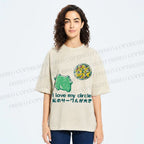 Unisex I Love My Circle Frog Pizza Printed Washed Tee