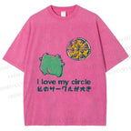 Unisex I Love My Circle Frog Pizza Printed Washed Tee