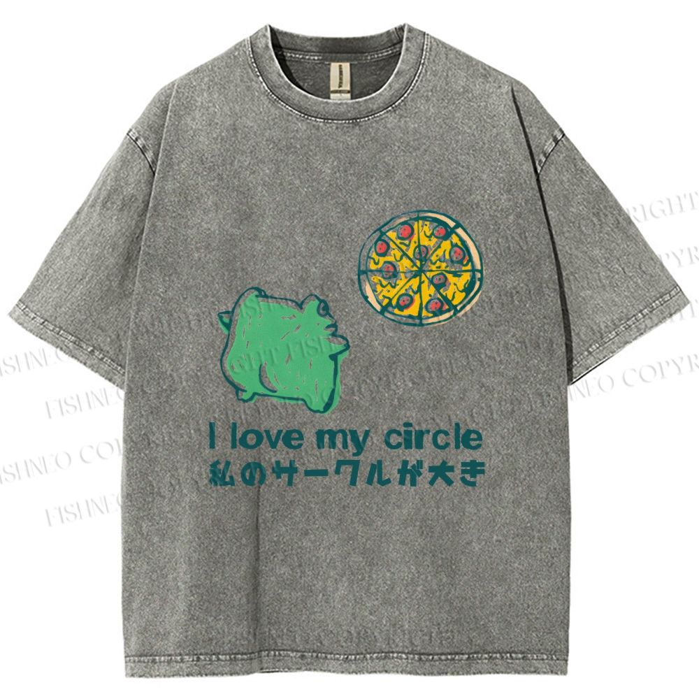 Unisex I Love My Circle Frog Pizza Printed Washed Tee