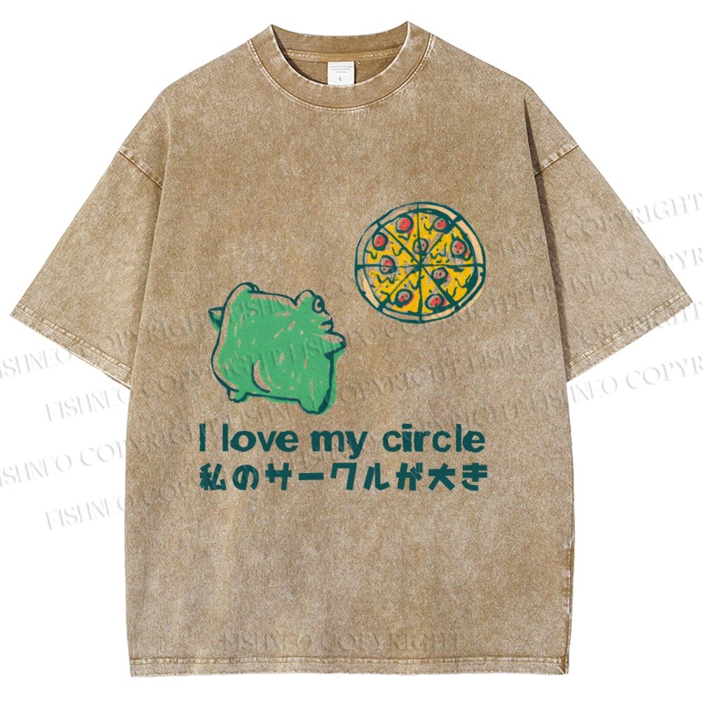 Unisex I Love My Circle Frog Pizza Printed Washed Tee