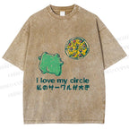 Unisex I Love My Circle Frog Pizza Printed Washed Tee