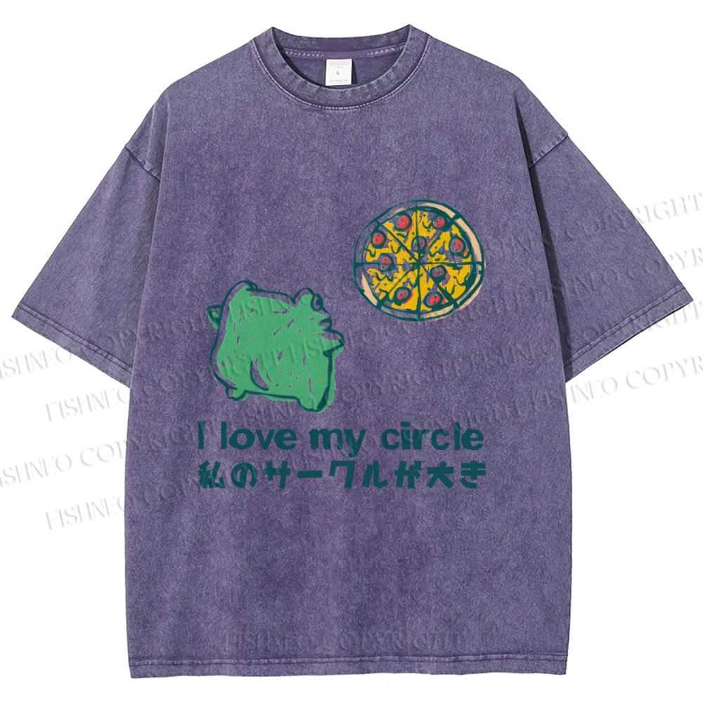 Unisex I Love My Circle Frog Pizza Printed Washed Tee