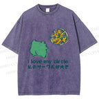 Unisex I Love My Circle Frog Pizza Printed Washed Tee