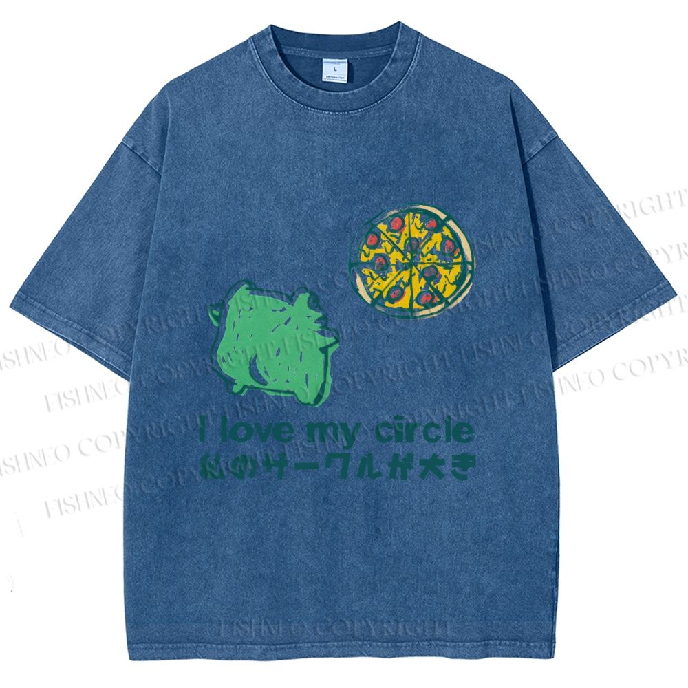 Unisex I Love My Circle Frog Pizza Printed Washed Tee