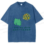Unisex I Love My Circle Frog Pizza Printed Washed Tee