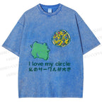 Unisex I Love My Circle Frog Pizza Printed Washed Tee