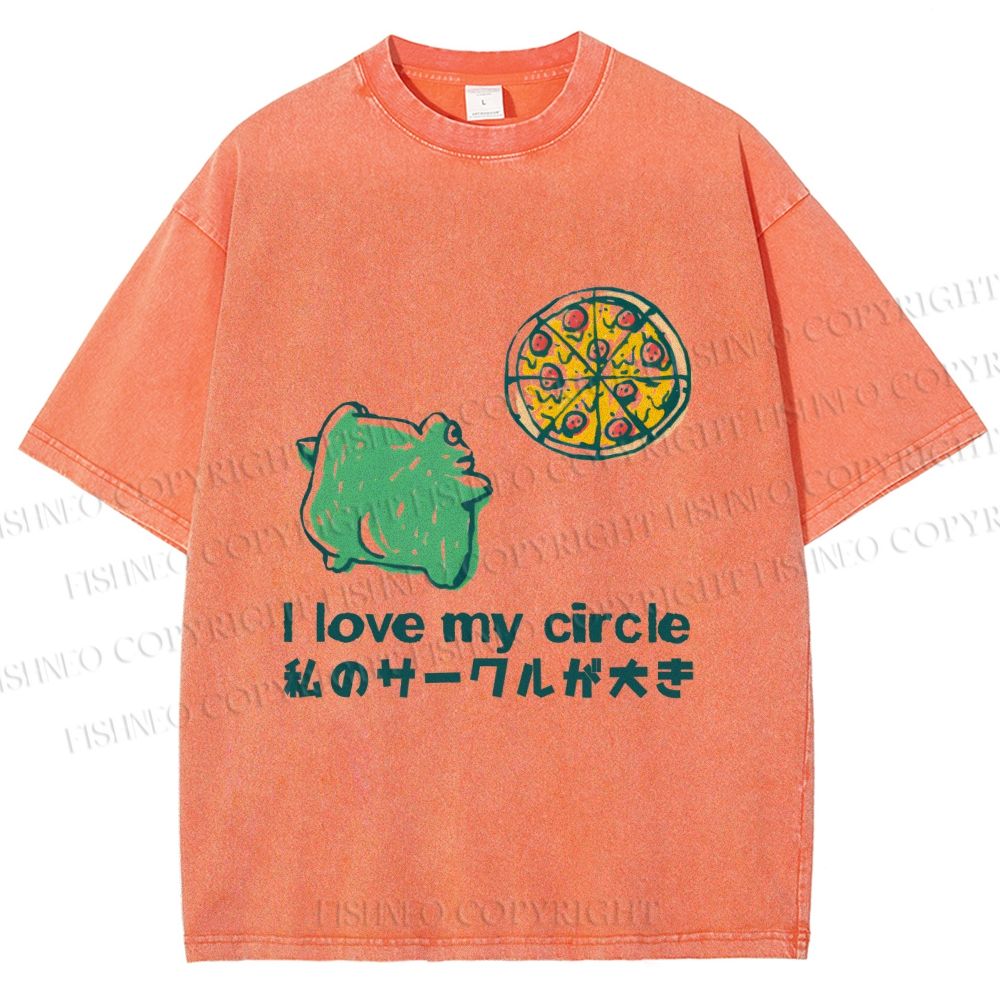 Unisex I Love My Circle Frog Pizza Printed Washed Tee