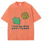 Unisex I Love My Circle Frog Pizza Printed Washed Tee