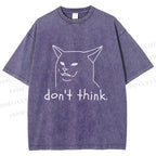Unisex Funny Mean Cat Don't Think Printed Washed Tee