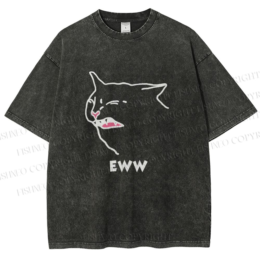 Unisex Funny Cat Eww Printed Washed Tee