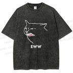 Unisex Funny Cat Eww Printed Washed Tee