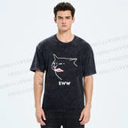 Unisex Funny Cat Eww Printed Washed Tee