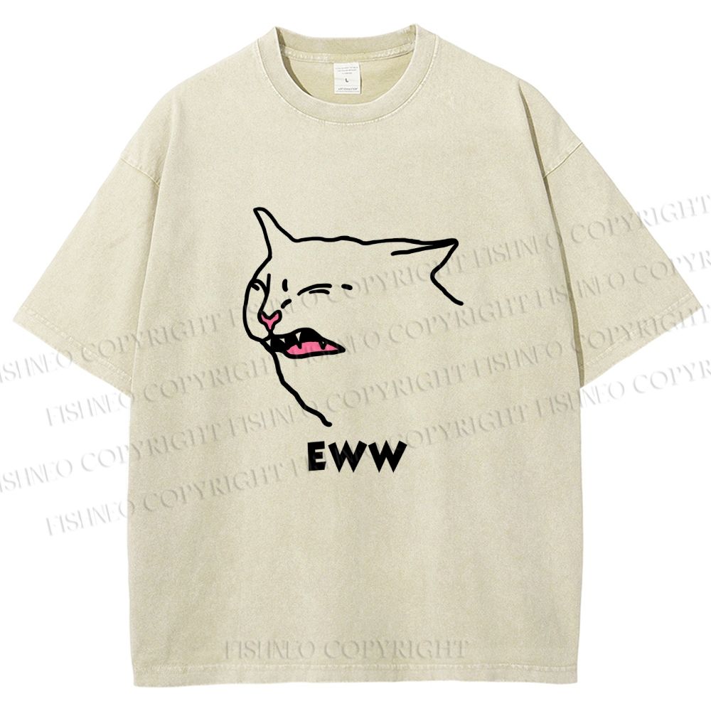 Unisex Funny Cat Eww Printed Washed Tee