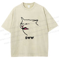 Unisex Funny Cat Eww Printed Washed Tee