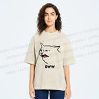 Unisex Funny Cat Eww Printed Washed Tee