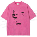Unisex Funny Cat Eww Printed Washed Tee