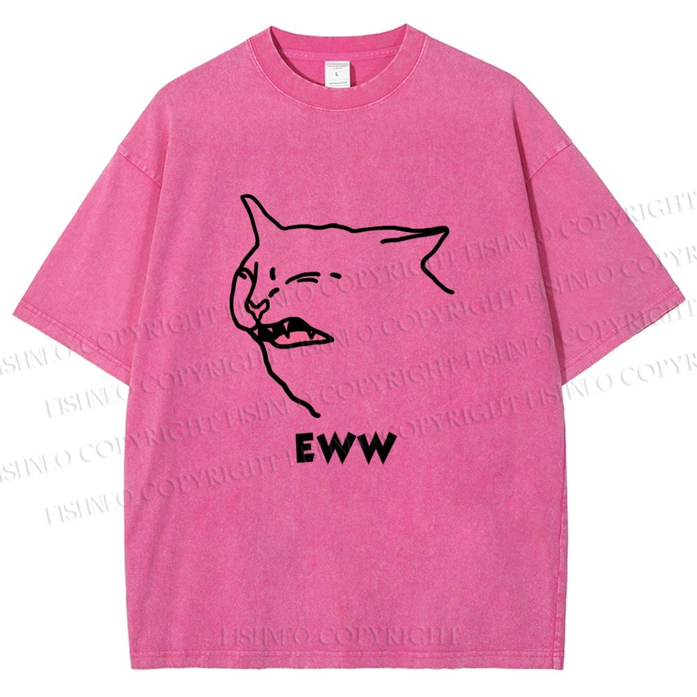 Unisex Funny Cat Eww Printed Washed Tee