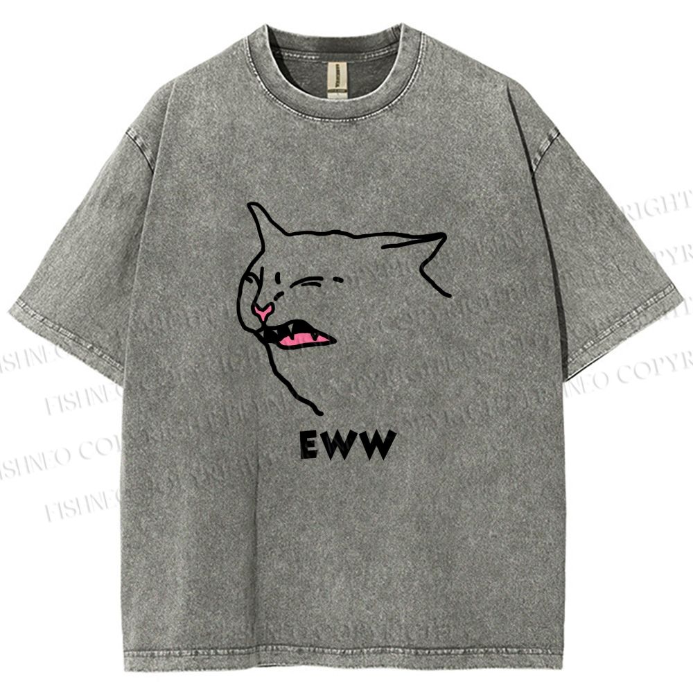 Unisex Funny Cat Eww Printed Washed Tee