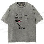 Unisex Funny Cat Eww Printed Washed Tee