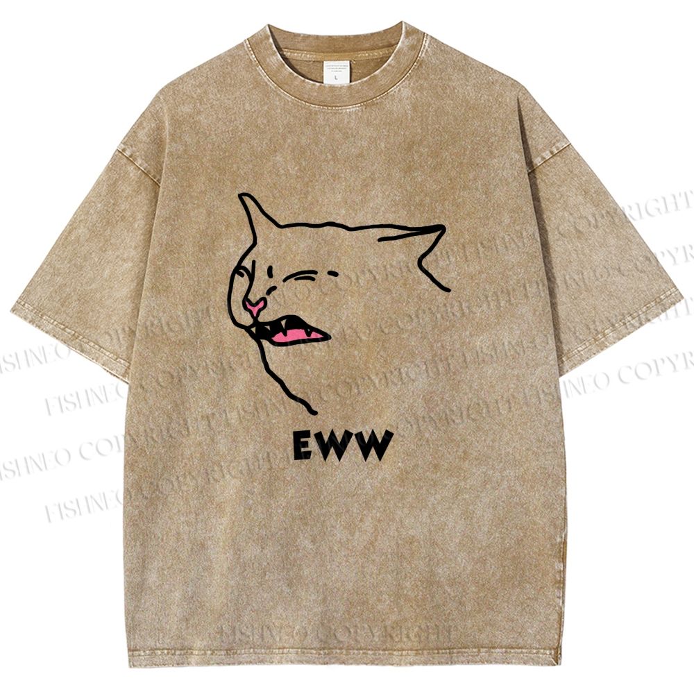 Unisex Funny Cat Eww Printed Washed Tee