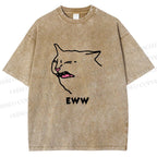Unisex Funny Cat Eww Printed Washed Tee