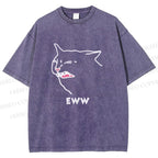 Unisex Funny Cat Eww Printed Washed Tee