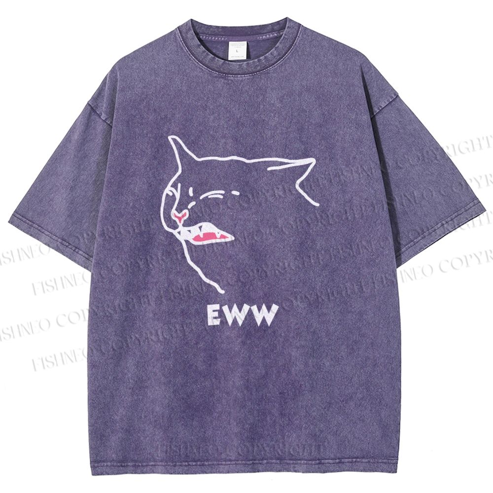 Unisex Funny Cat Eww Printed Washed Tee