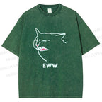 Unisex Funny Cat Eww Printed Washed Tee