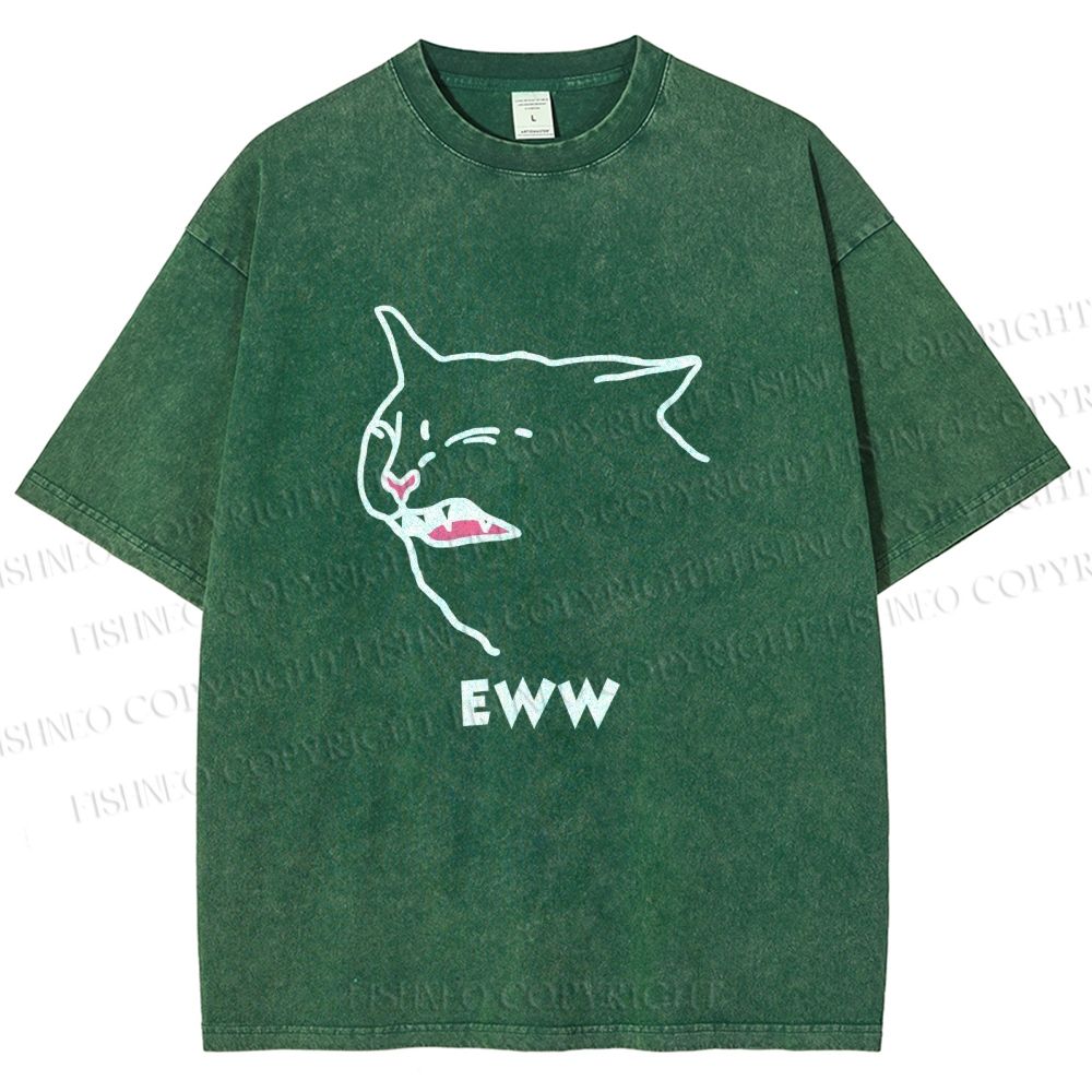 Unisex Funny Cat Eww Printed Washed Tee