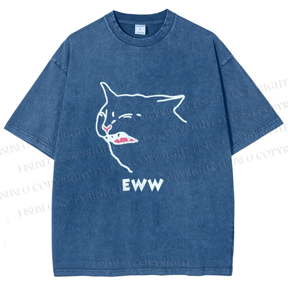 Unisex Funny Cat Eww Printed Washed Tee