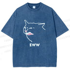Unisex Funny Cat Eww Printed Washed Tee