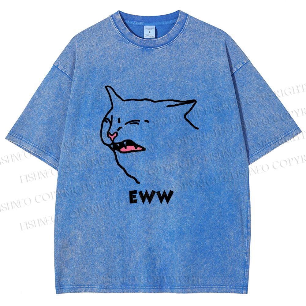 Unisex Funny Cat Eww Printed Washed Tee