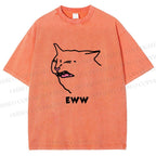 Unisex Funny Cat Eww Printed Washed Tee