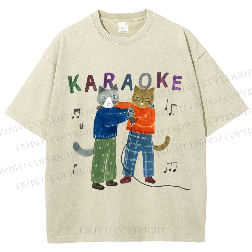 Unisex Karaoke Cst Printed Washed Tee