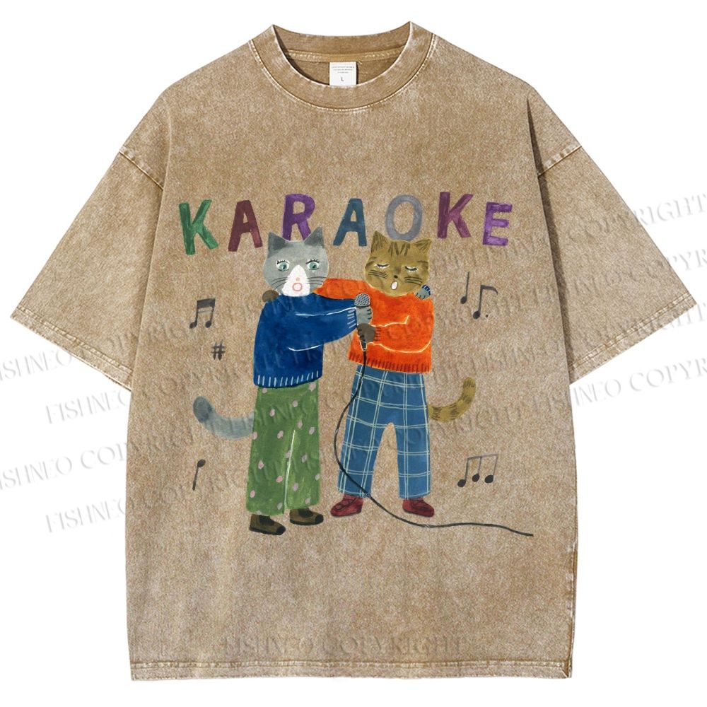 Unisex Karaoke Cst Printed Washed Tee