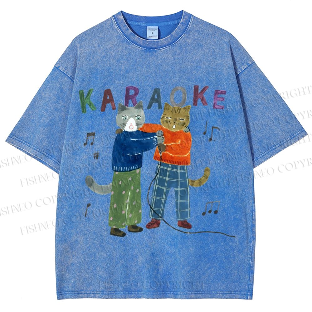 Unisex Karaoke Cst Printed Washed Tee