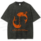 Unisex Drinking Sardine Fish Printed Washed Tee