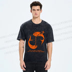 Unisex Drinking Sardine Fish Printed Washed Tee