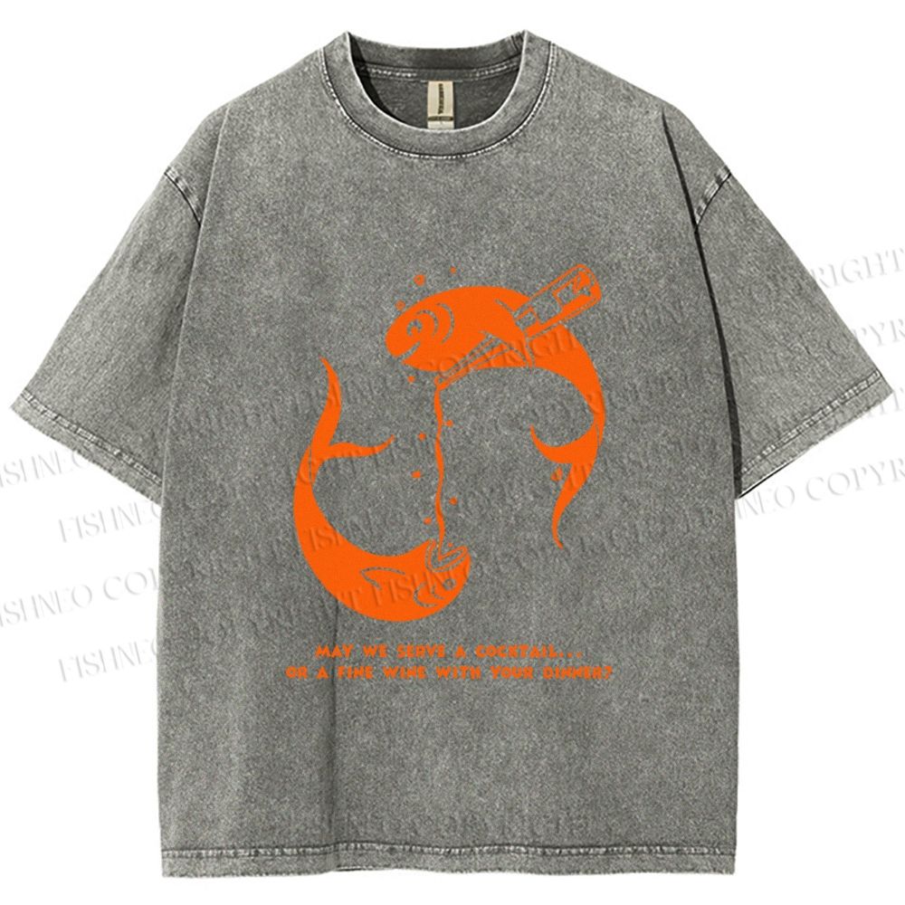 Unisex Drinking Sardine Fish Printed Washed Tee