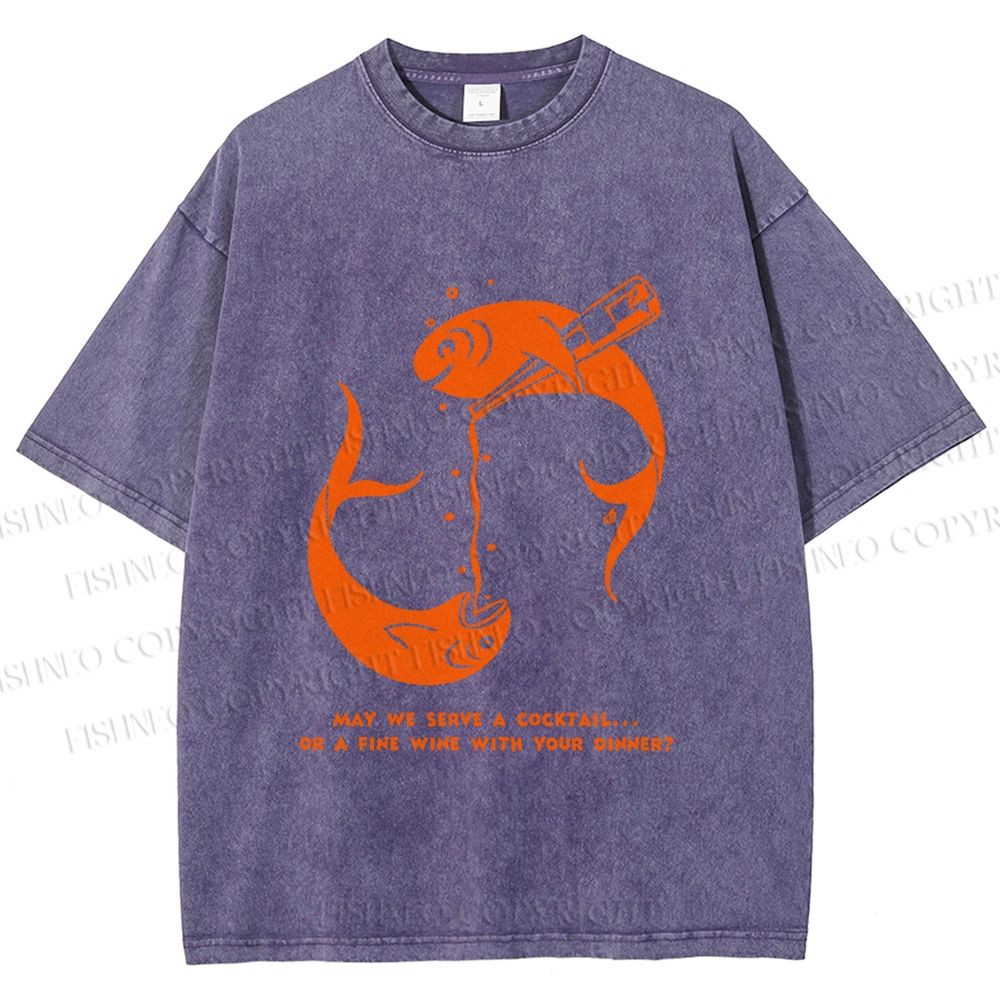 Unisex Drinking Sardine Fish Printed Washed Tee