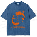 Unisex Drinking Sardine Fish Printed Washed Tee