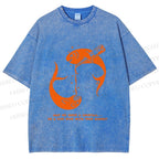 Unisex Drinking Sardine Fish Printed Washed Tee