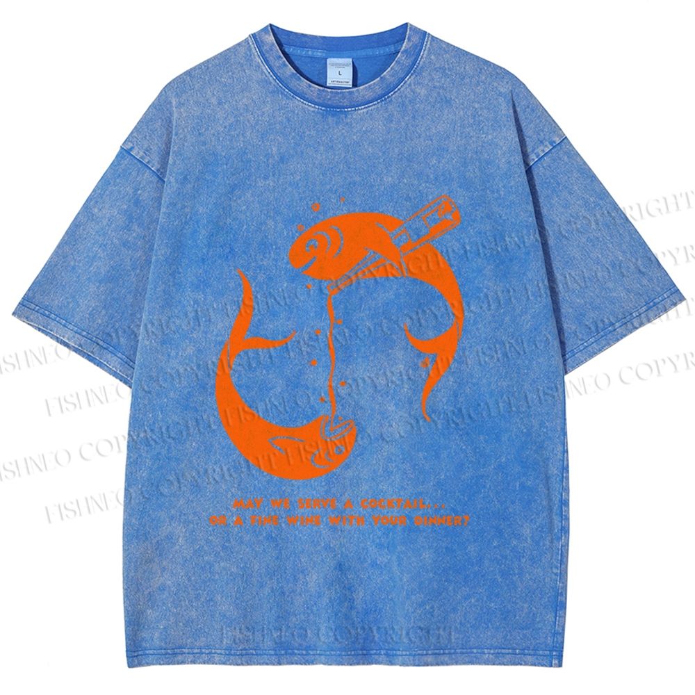 Unisex Drinking Sardine Fish Printed Washed Tee