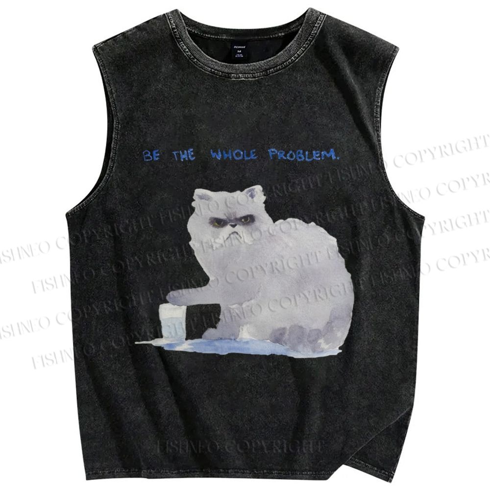 Unisex Cat Printed Washed Tank Top